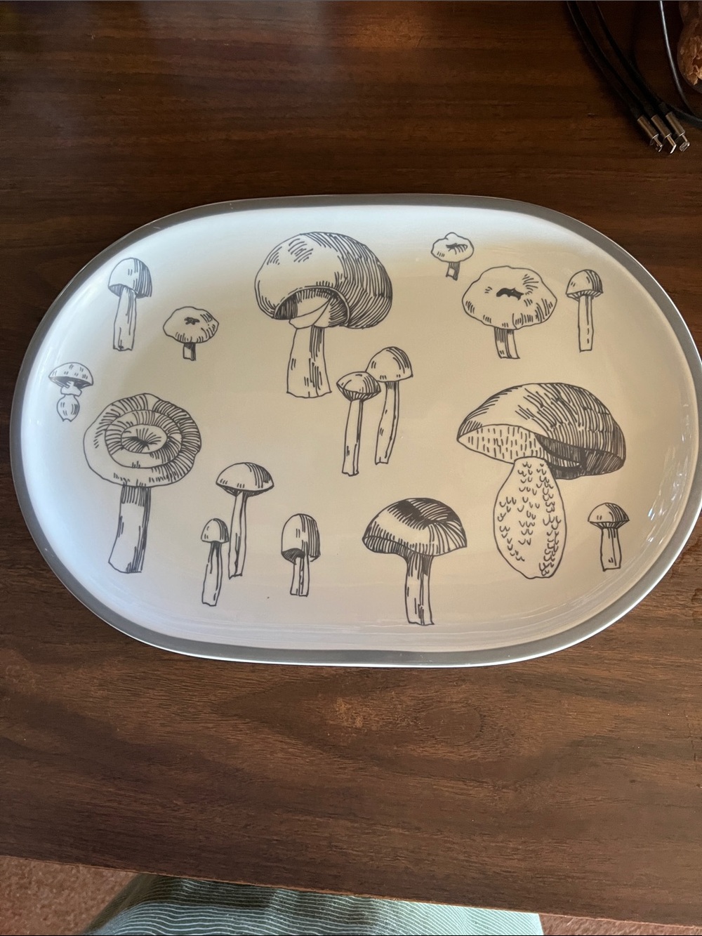 Vintage Block  Mushrooms Ceramic Serving Platter in White and Gray.Block China.
